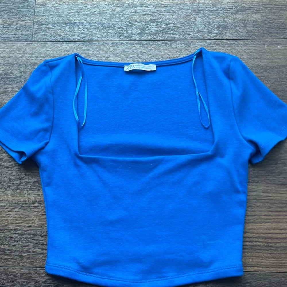 Zara Blue Square Neck Top